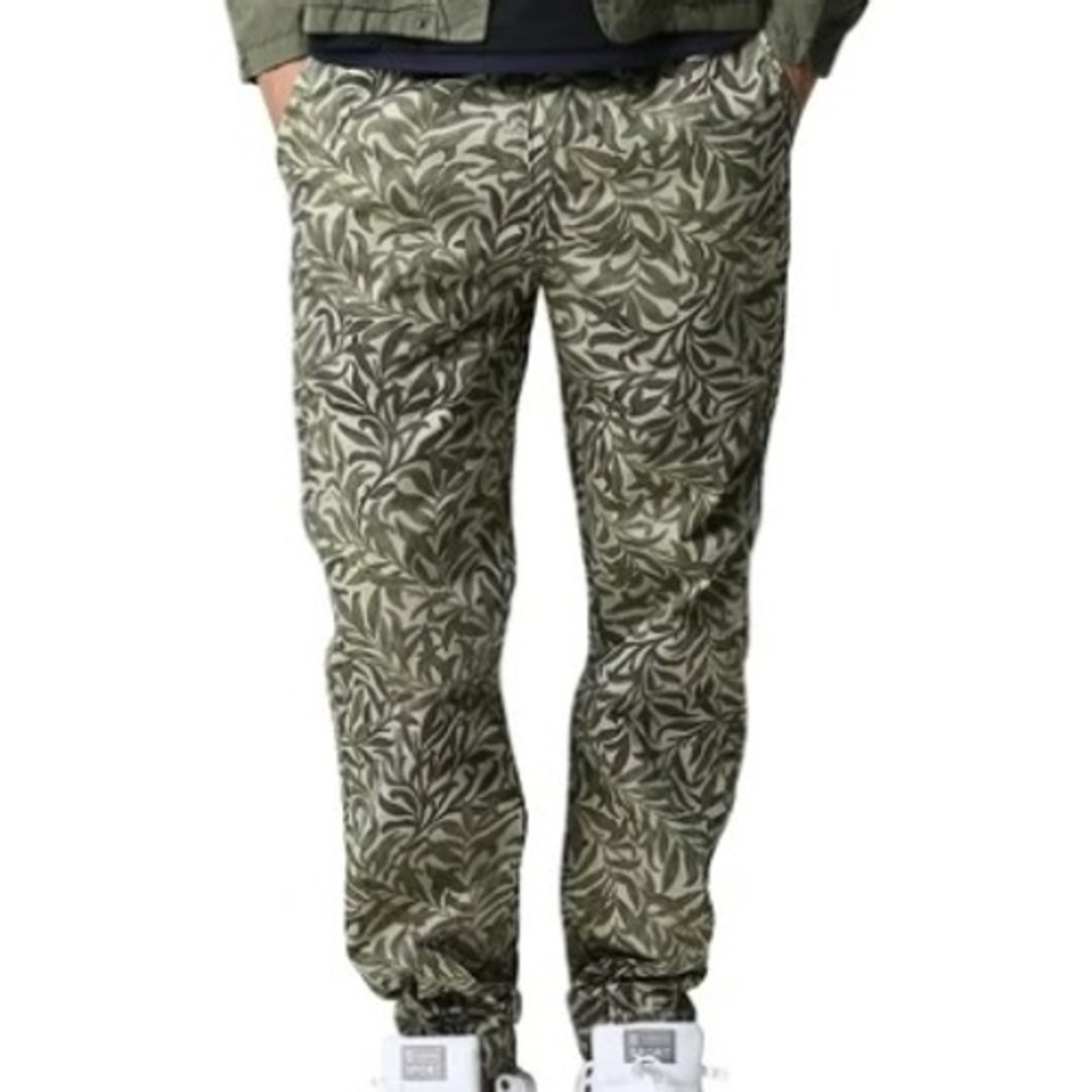 MATCHSTICK Men's M/30 Olive Green Leaf Print Cargo Pants Straight Leg Utility